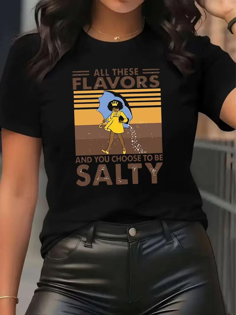 All These Flavors Print TShirt Short Sleeve Crew Neck Casual Top for Summer Spring Womens Clothing Ladies TShirts