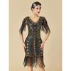 Women's Plus Size 1920s Gatsby Flapper Dress, Sequin Beaded Short Sleeve Fringe Evening Gown For Party & Pr