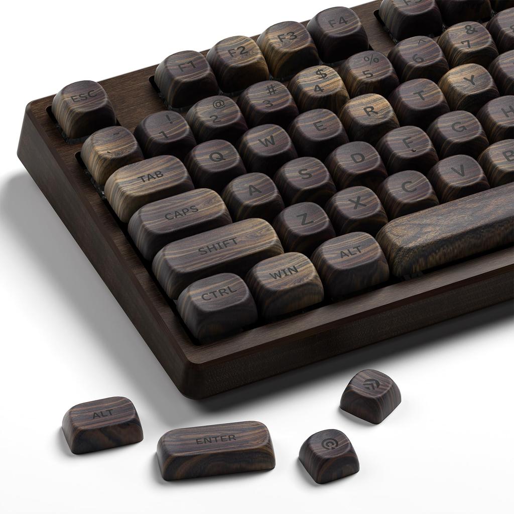 Wooden XVX MOA Keycaps PBT Double Shot 130 Pieces PBT Keycap Set Mechanical Keyboard Layout with Key Puller Walnut Texture English Layout Keycaps,