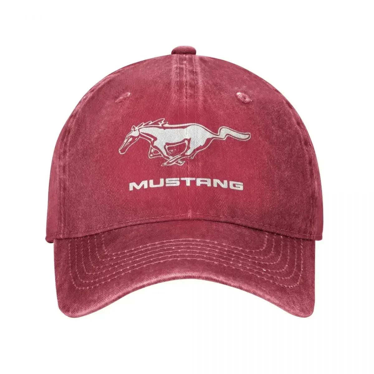 KUNS CAP Klassieke Mustang Logo Baseballpet voor Unisex Dames Verweerd Denim Gewassen Snapback Pet Wit Paard Ongevoerd Zachte Petten Pet Adjustable