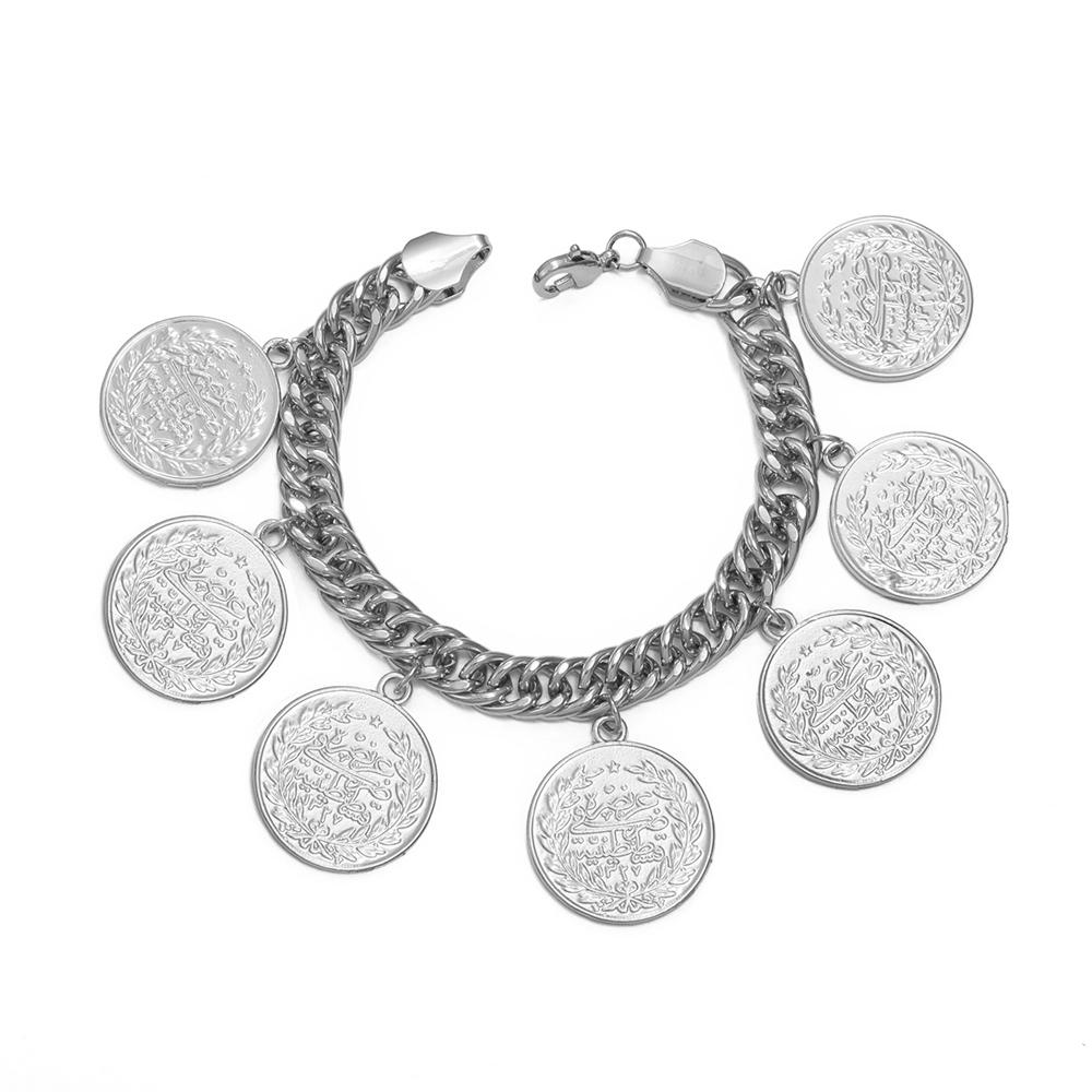 Anniyo Turkish Coin Bracelet for Women Men Turkey's Ancient Coins Banglet Turk Jewelry Gold and Silver Color #122601