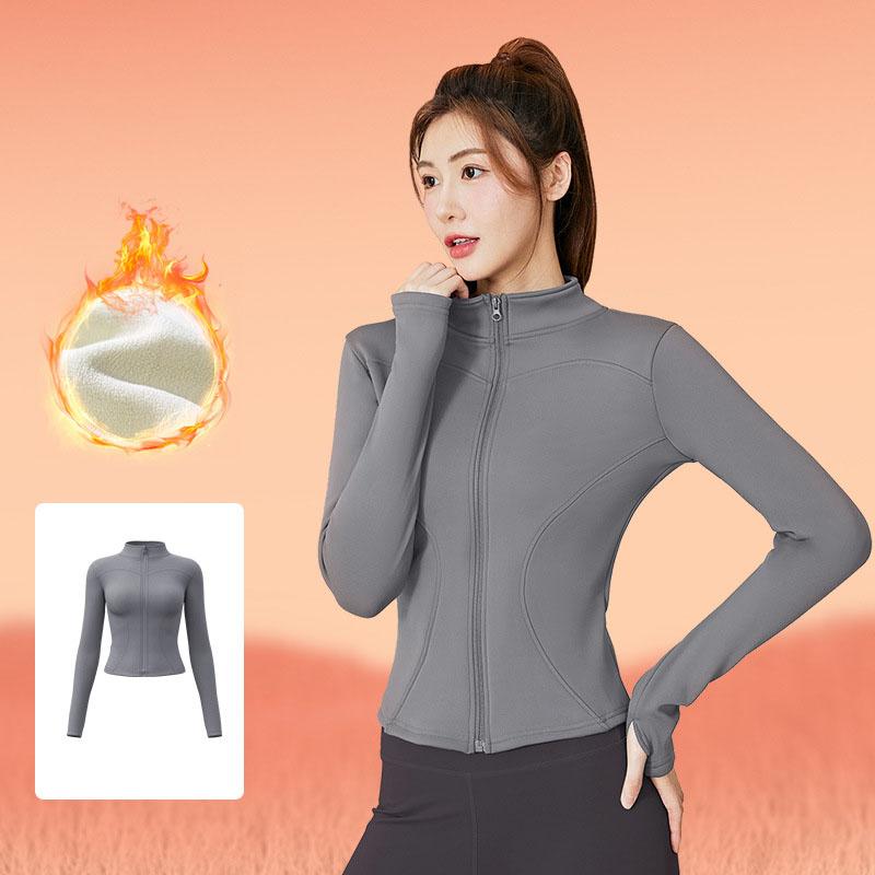 Winter High Elastic Peach Yoga Jackets Solid Clothes Long Sleeve Fleece Thick Yoga Jacket Women Zipper Fitness Yoga Coat