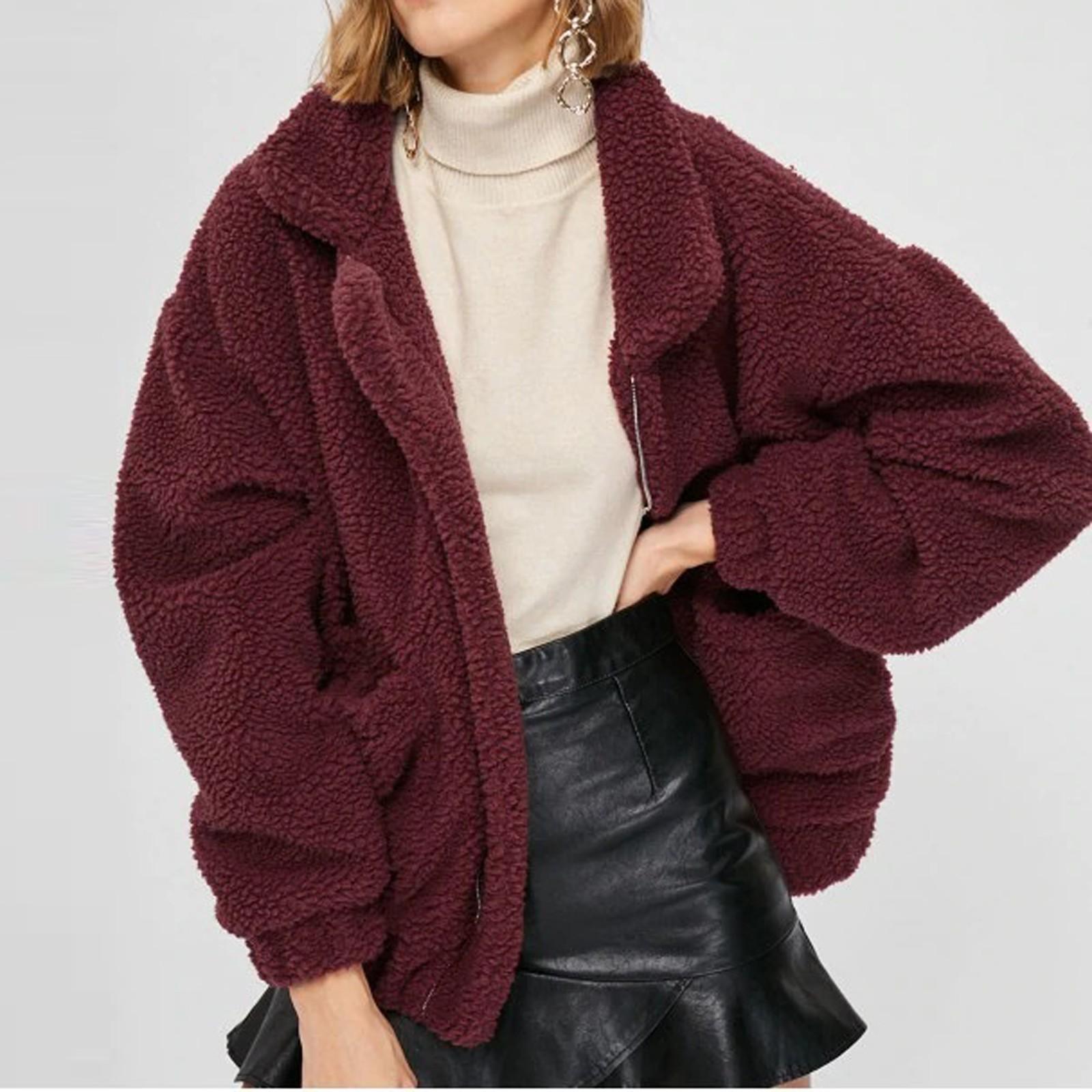 

Fashion Women High Collar Solid Casual Sleeve Pullover Blouse Long Sleeve Blouse Coat L винний