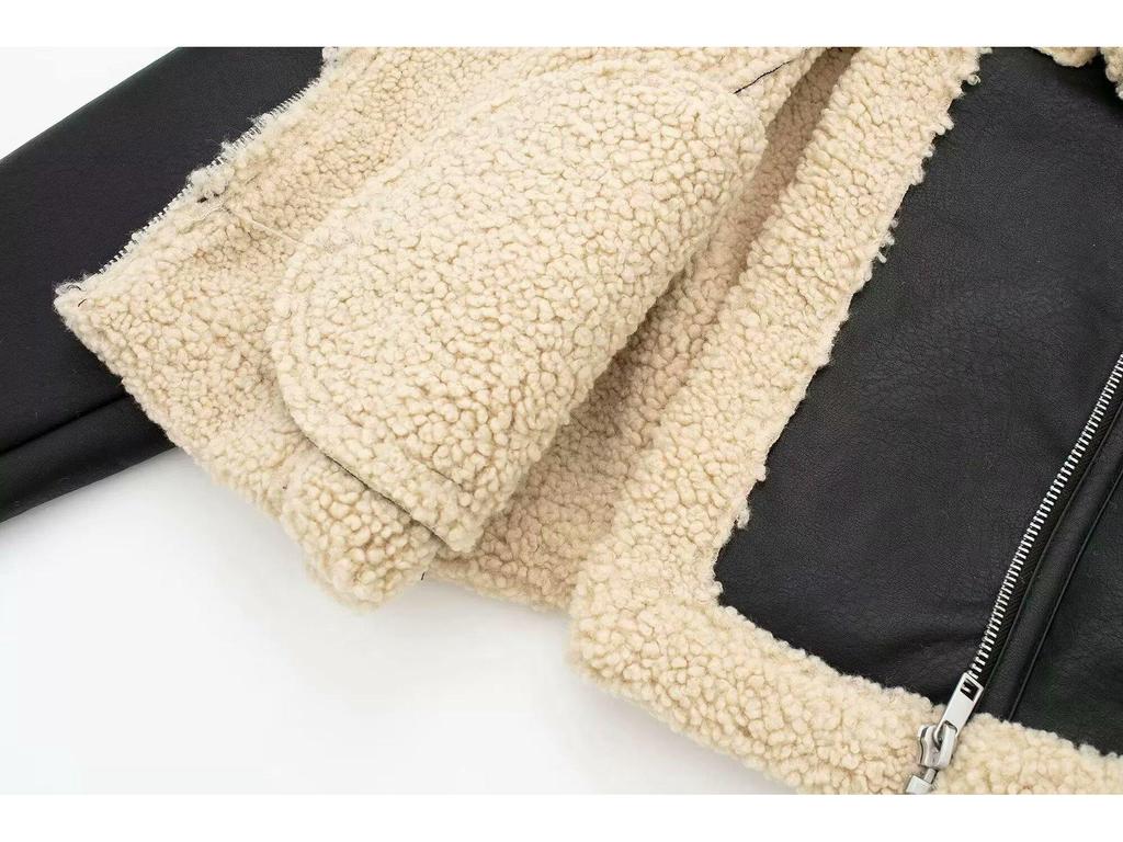 2024 Winter Shearling Biker Short Reversible Women's Jacket with Zipper Accents