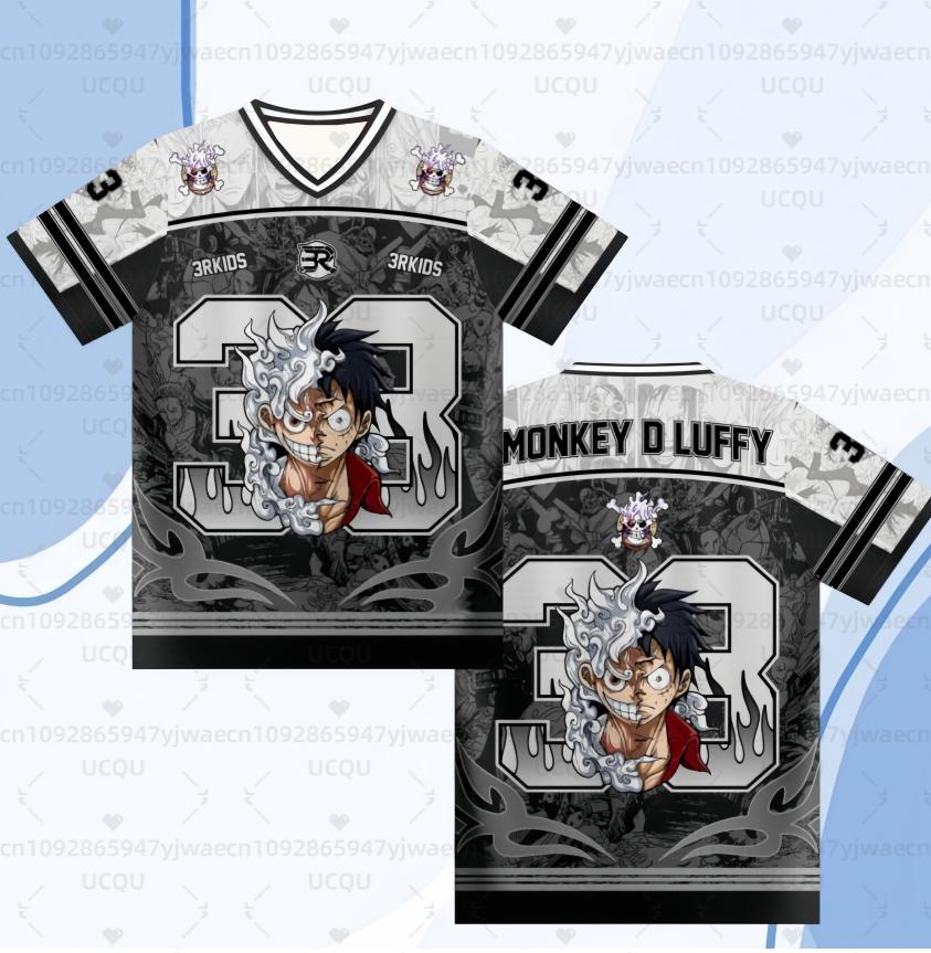 One Piece Luffy Zoro Anime Fußballtrikot Sommer Übergröße Atmungsaktives Trikot Cosplay Kurzarm T-Shirt Tops S