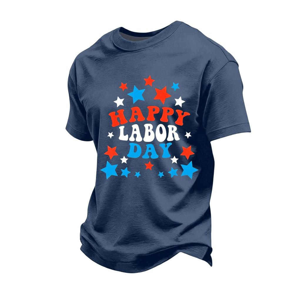 Men's Loose Fit Casual Short Sleeve T-Shirt Labor Day Graphic Print Crew Neck Comfortable Top