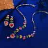 Trendy Rainbow Luxury Necklace Earrings Set Color Zircon Peach Heart Set Chain Dress Wedding Dress Accessories