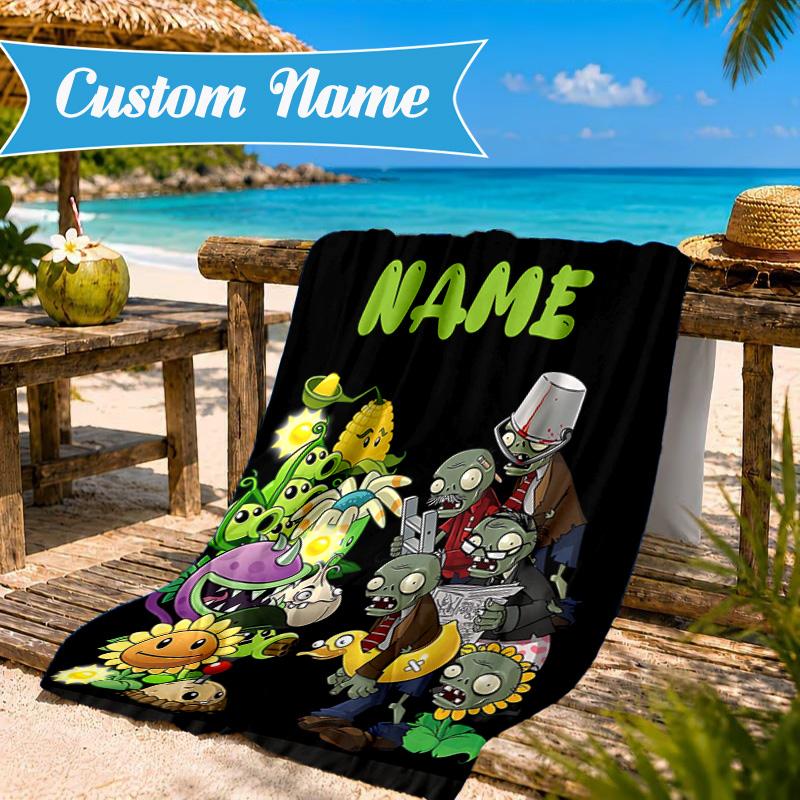 Custom Name Beach Towel Zombies Battle Microfiber Beach Towel, Lightweight for Summer Travel, Swimming Pool Fan Birthday Gift