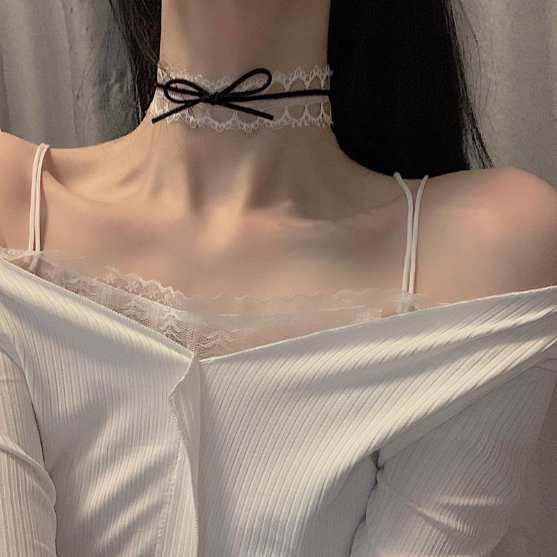 White Lace Bow Choker Clavicle Necklace Korean Style Sweet Women Neck Jewelry