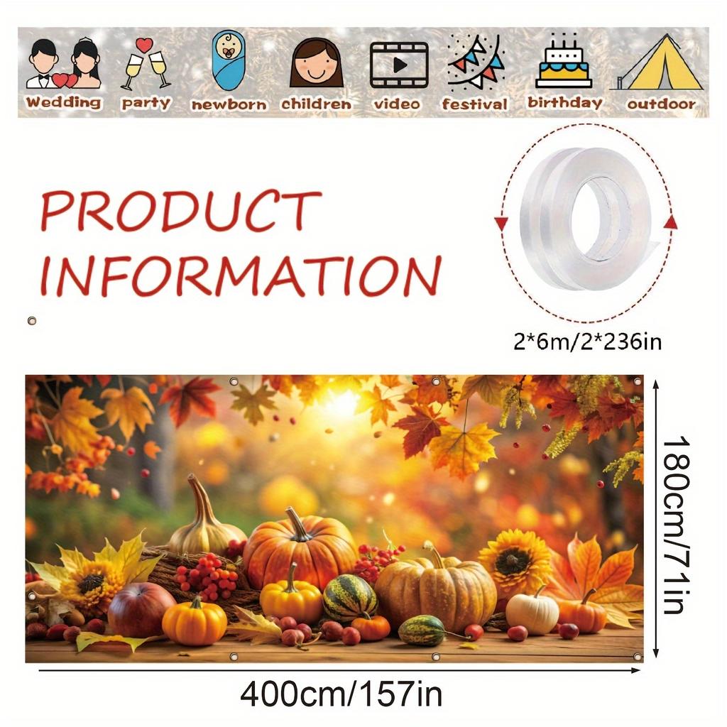 A Thanksgiving garage door banner with autumn fruits and pumpkins in the Harvest Festival studio background