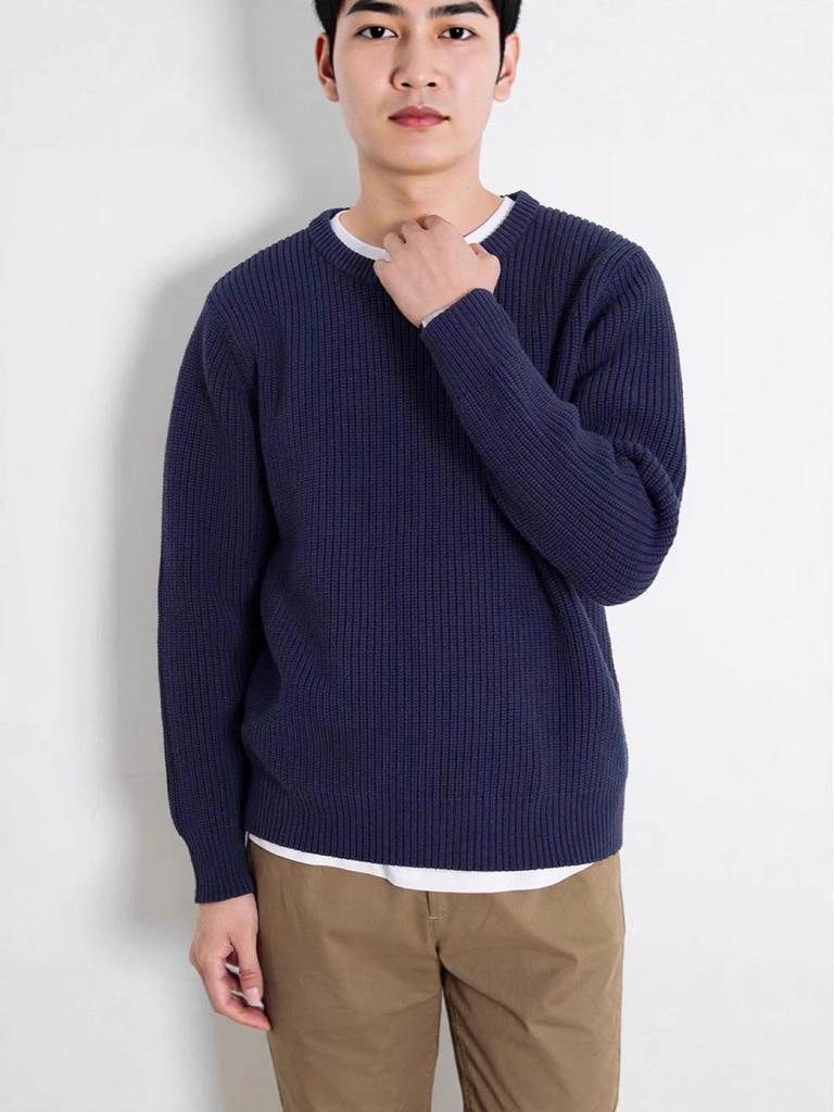 Ma Jia Four-Corner Pullover Sweater - Round Neck, Loose Fit, Long Sleeve