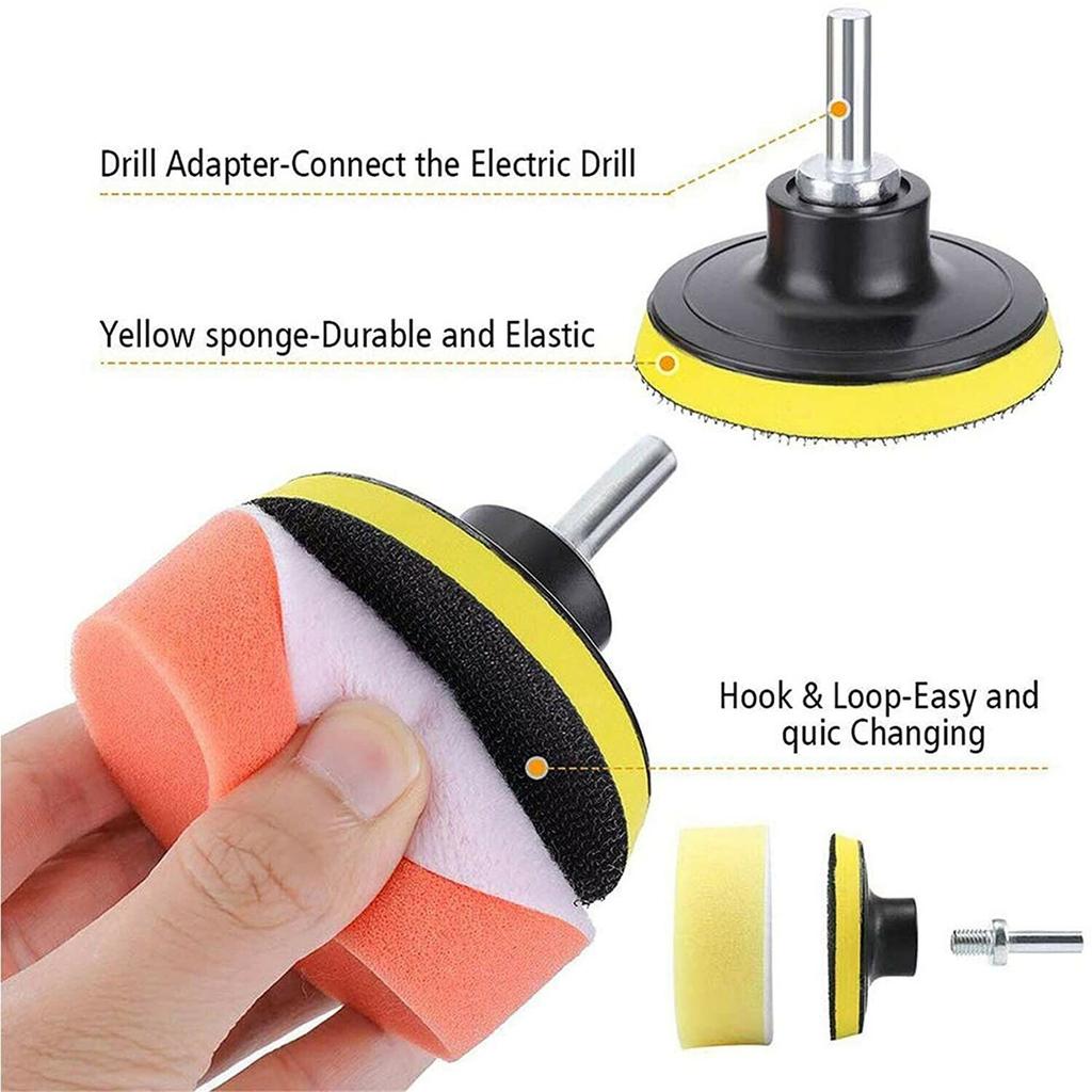 3" Sponge Foam Drill Polishing Cone Ball Pad Kit Bendable Washable Reusable Car Hub Waxing Buffing Wheel Polisher