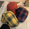 Short Brim British Forward Hat Cotton Cloth Painter Cap Simple Plaid Beret Cap  Work