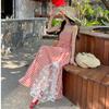 French Sweet Vacation Plaid Lace Splicing Tube Top Dress, Summer New Temperament Waist and Thin Medium and Long Dress