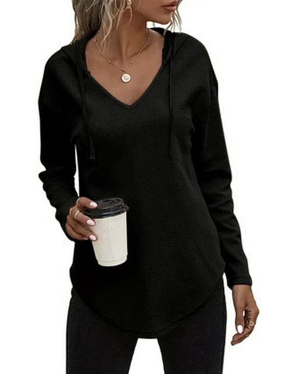 

Autumn 2025 Women s Hooded V-neck Drawstring Coat - Plus Size Sweatshirt, European and American Style 5XL чорний