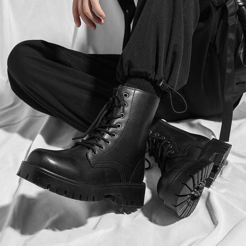 

Men Elevator Shoes Platform Black Height Increase Motorcycle Boots Plus Size EU:38 чёрный