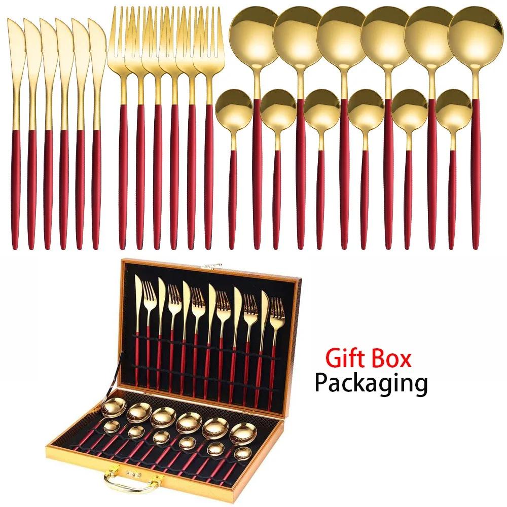 Tableware Set Gift Box Fabulous Cutlery Knife Fork Dessert Spoon Coffee Spoon 24PCS Gold Flatware Dinnerware Sets