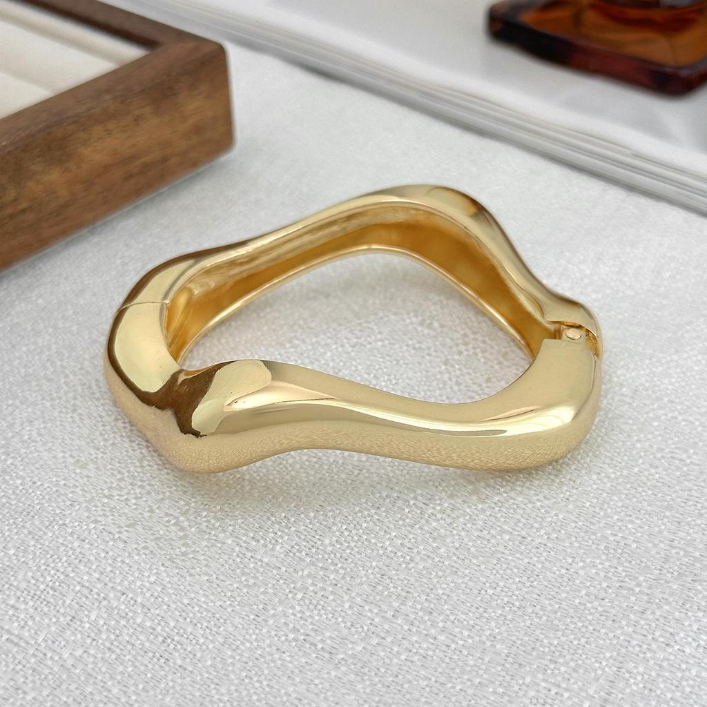 Bold Geometric Metallic Wide Bangle with Heavy Industry Design