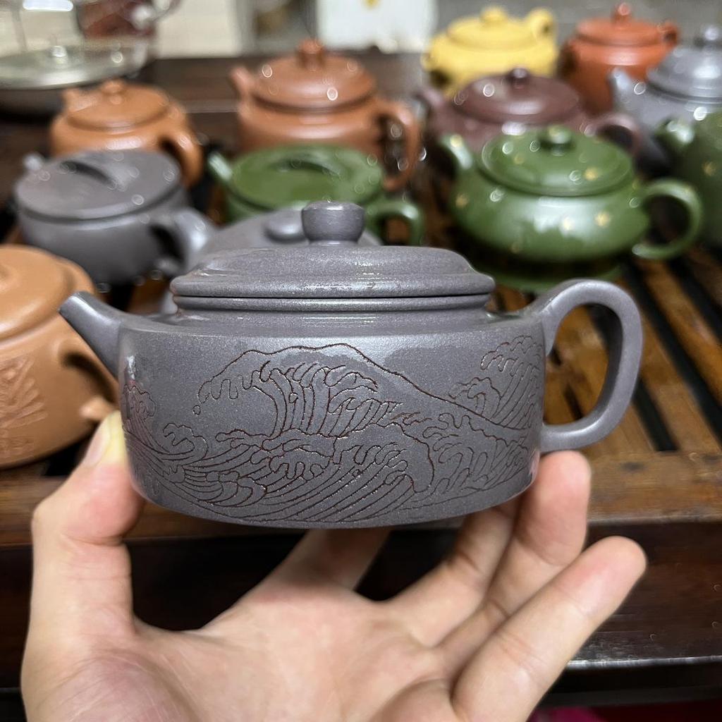 Sky Blue Yixing Zisha Teapot: Handmade Inner Push Ball Hole Design with Connector Line Tea Set