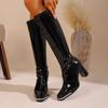 Fashion Sexy Super High Heel Patent Leather Knee-High Boots Women 2025 Winter Black Long Elastic Boots Metal Decoration Party Shoes 42