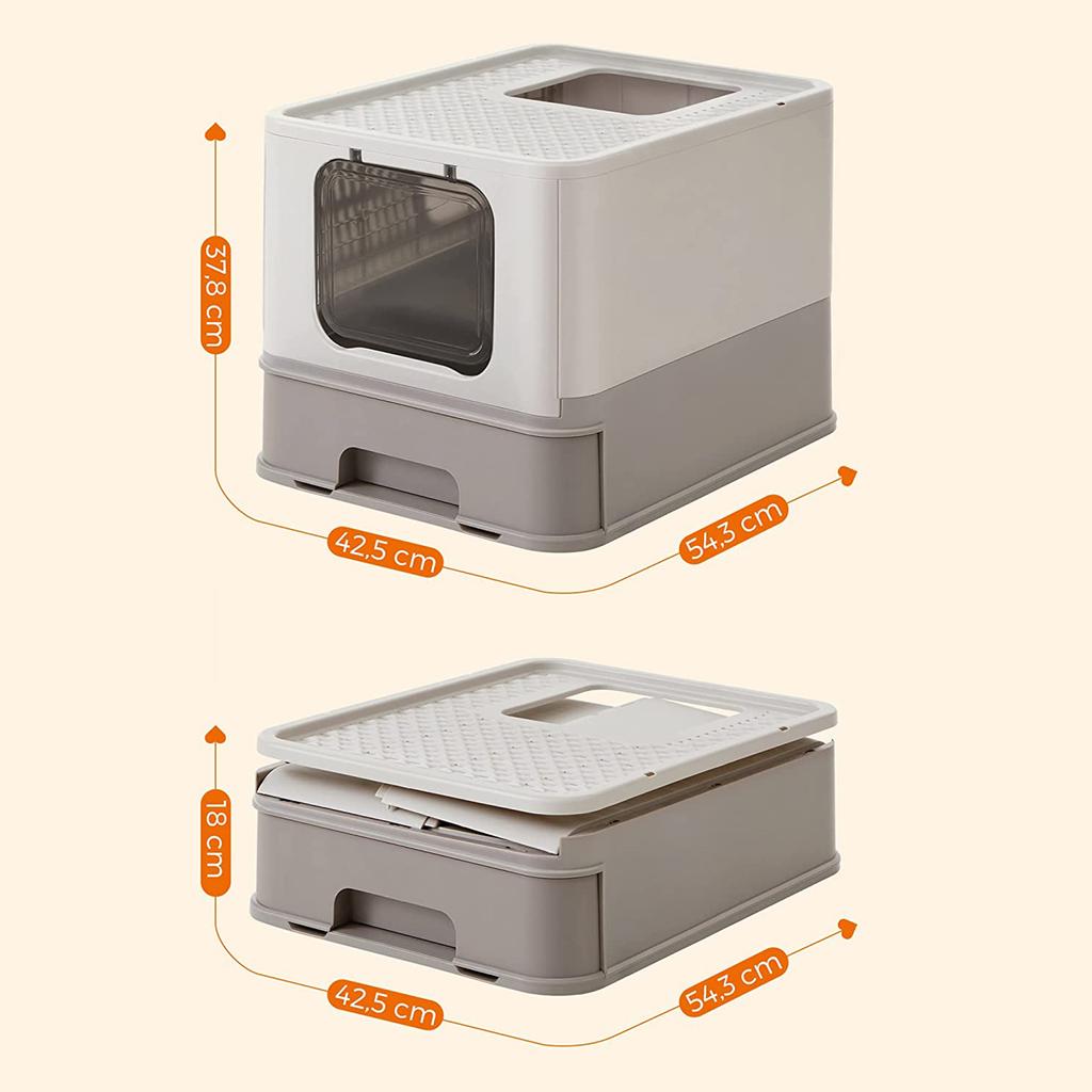 FEANDREA Cat Litter Tray with Lid for Cats up to 15 kg Oatmeal Warm Grey