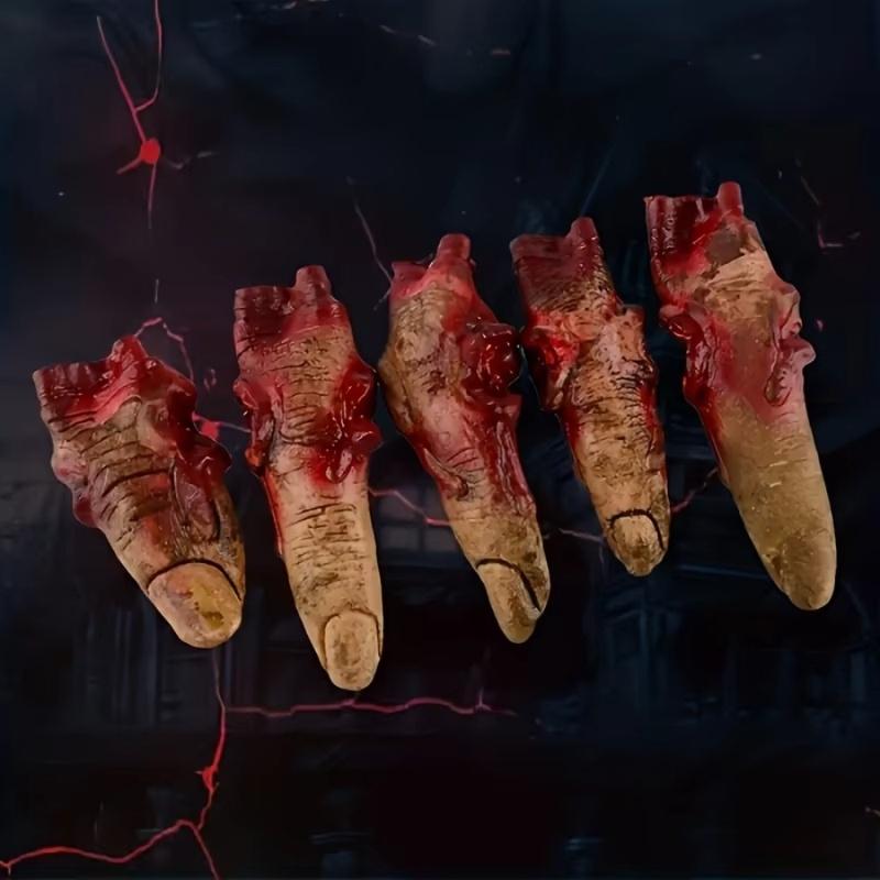 5pcs Halloween Fake Bloody Severed Fingers Prop Horror Broken Finger Decor Haunted House Spooky Cosplay Party Table Ornaments