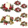 2Pcs Artificial Pinecone Christmas Wreath, Christmas Floral Candle Holder, Tabletop Home Decor Ornament, Festive Atmosphere Decoration