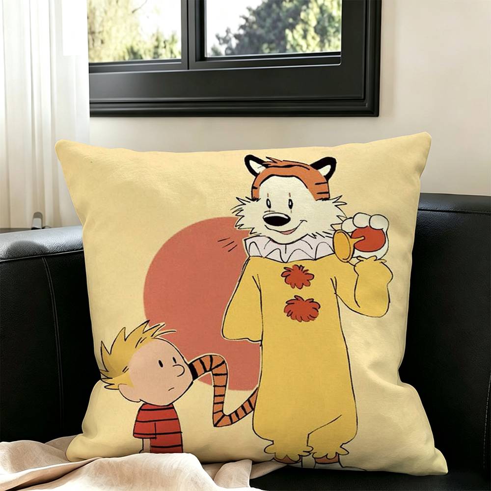 Cute Calvin And Hobbes-ss Square Double-Sided printed Pillow Case Bedroom Bedside Pillow Sofa Cushion Cover