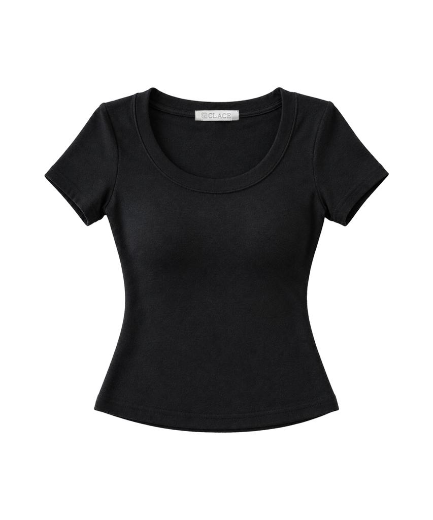 Keulleiseu U-Neck Bra-Cap Slim Fit Crop Short Sleeve T-Shirt_Light Blue