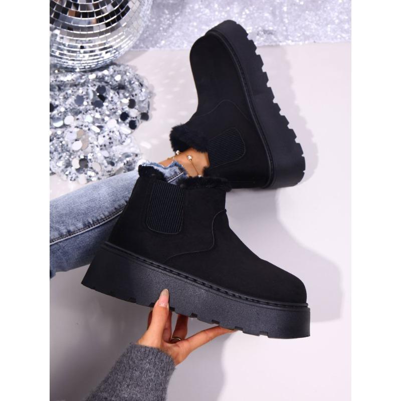 Women's Plus Size Ankle Snow Boots Winter New Minimalist Platform Warm Fleece Lined Boots