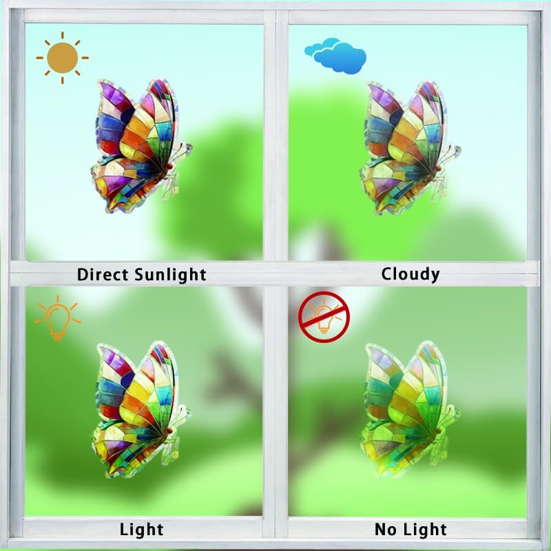 20pcs Window Decals for Bird Strikes, Anti Collision Window Clings, Rainbow Reflection Window Sticker, Butterfly Style Sun Catcher Stickers for Glass