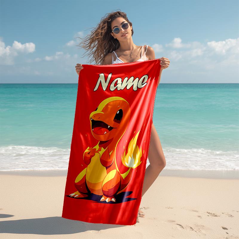 Personalized customized proof beach towel with Pokémon Charmander pattern - soft, absorbent,quick-drying,perfect swimming,camping&bathing