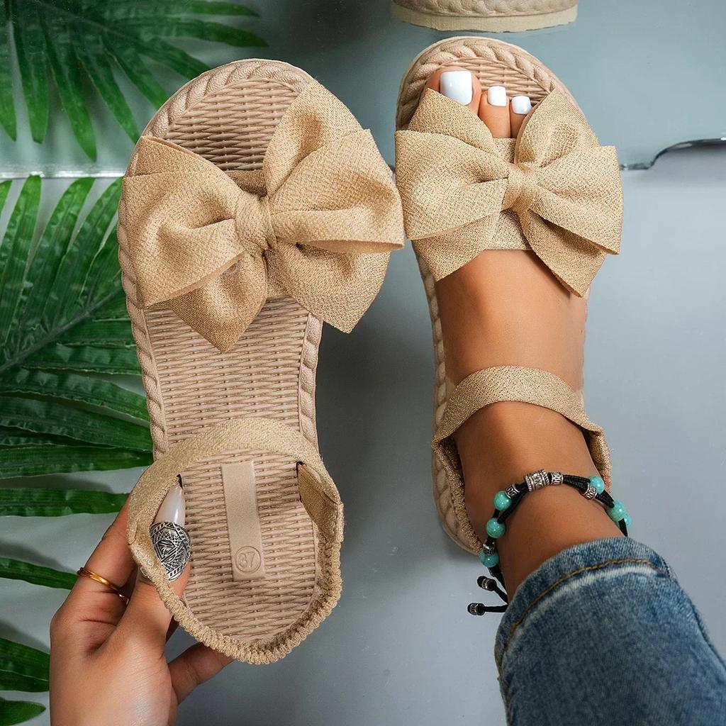 Women Sandals 2026 New Summer Lightweight Sandals Fashion Beach Casual Slippers Outdoor Bow Tie Flat Shoes Home platform sandals