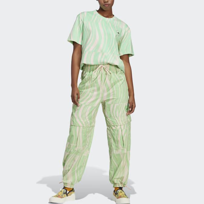 adidas Knitted Sweatpants Women's Shimmery Green Moderate Cuffed Pants HS0987