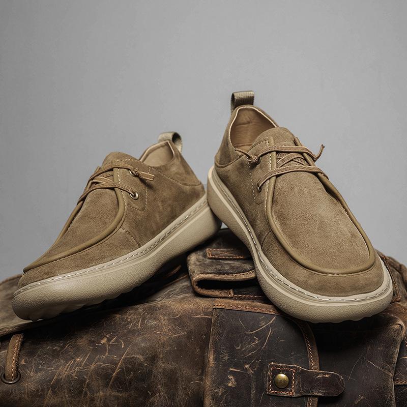 Fashion Men Suede Leather Casual Shoes Street Simple Flat Skate Shoes Lace-up Comfortable Loafer