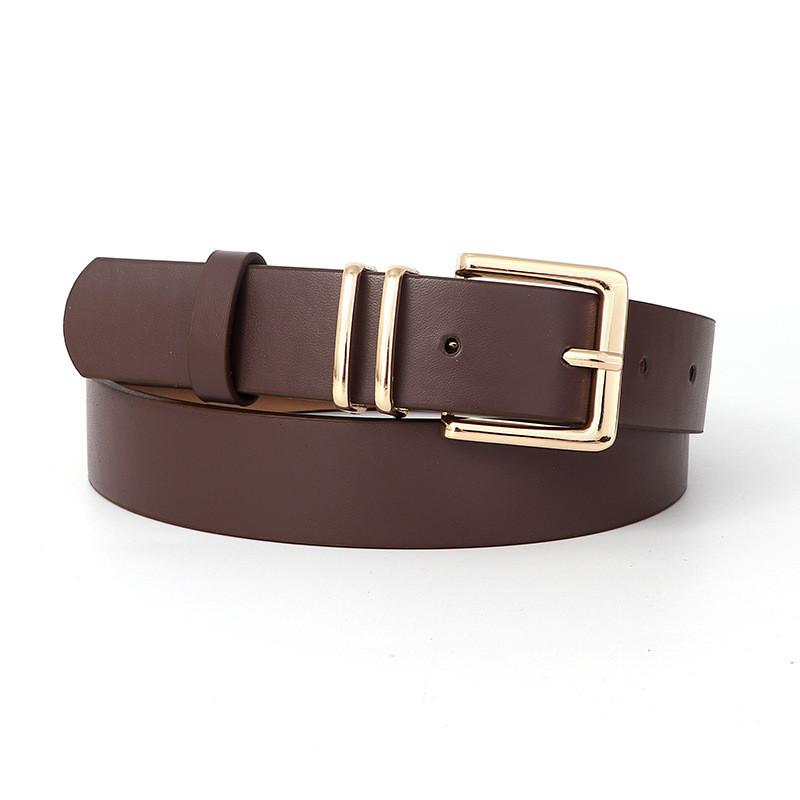 Minimalist Womens Leather Belt With Gold Buckle For Dress And Jeans Wear