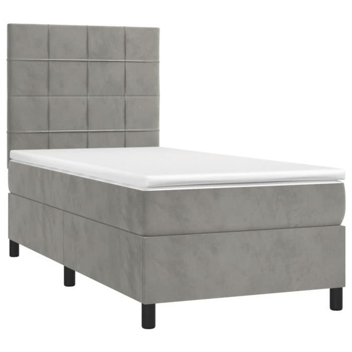 3142995 vidaXL Divan Bed and Mattress Light Grey 90x190 Cm Velvet