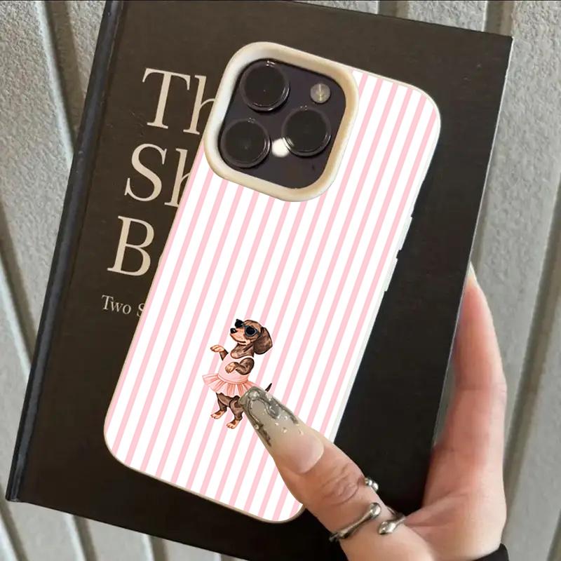 Dress Puppy Stripes Lychee Texture Silicone Phone Case For iPhone 17 Pro Max 14 Plus 11 12 13 14 15 16 Pro 17 Air Soft Cover