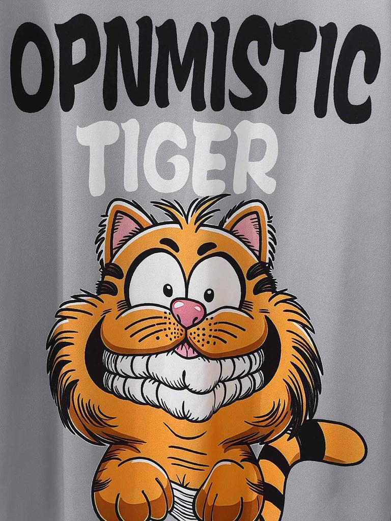 Teens Boys Clothing Sets Size 13-16 Years, Cartoon Print Grey Casual Crewneck Short Sleeve T-Shirt & Pants