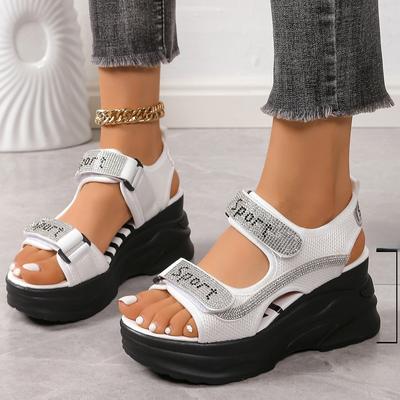 Sandales compensées élégantes pour femmes, chaussures de sport décontractées et confortables pour l'été, avec fermeture Velcro réglable