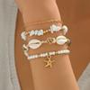 Boho Layered Starfish Pendant Bracelet Set Women With Shell Beads Beach Style Zinc Alloy Jewelry