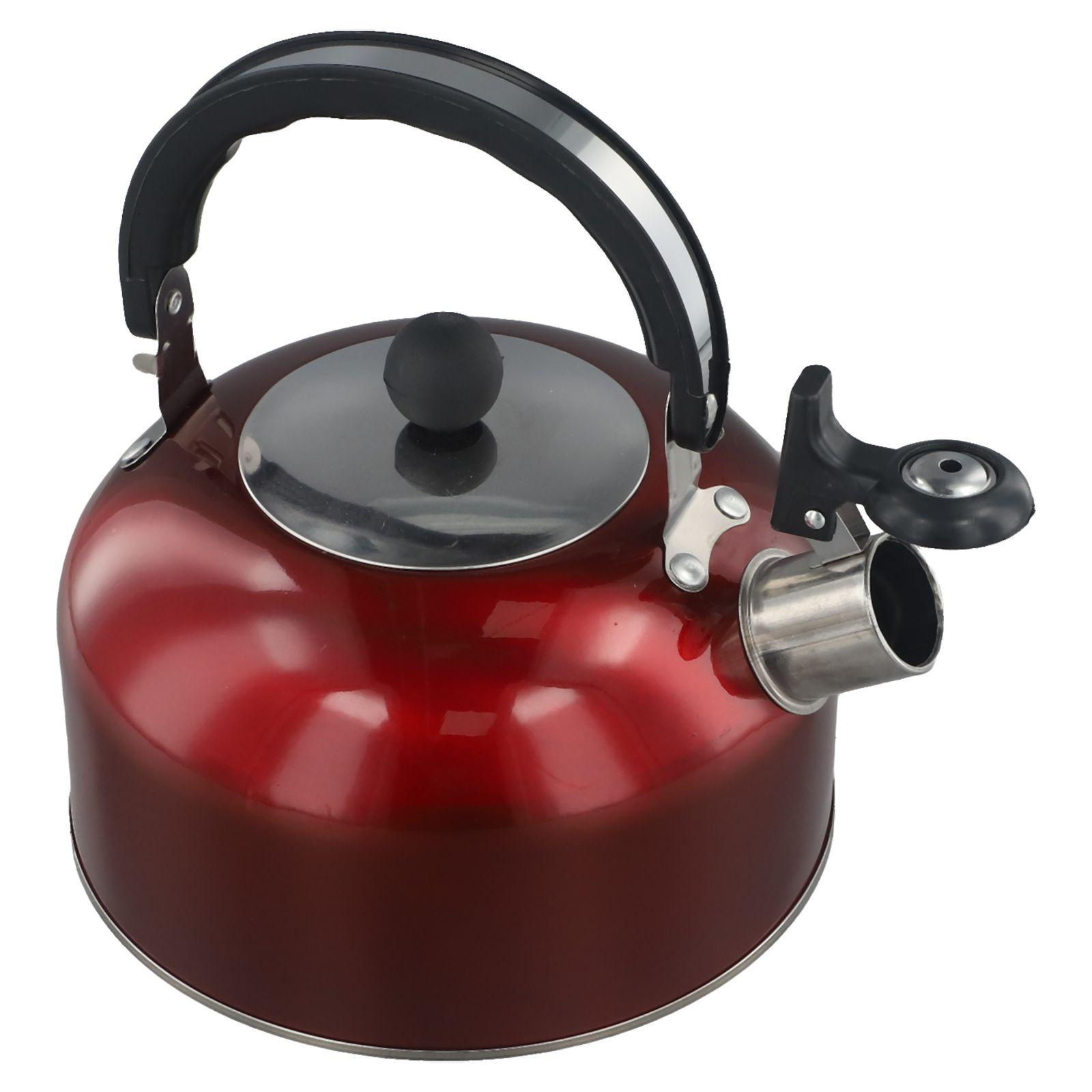 

Stainless Steel Whistling Kettle Flat Bottom Household Water Boiler Semi Spherical Shape Compatible with Induction and Gas Stovetops one size червоний