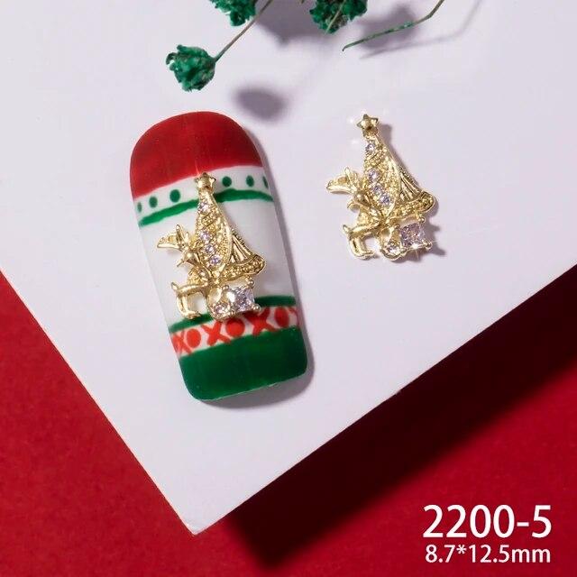 2pcs 3D Alloy Christmas Tree Bells Nail Art Zircon Pearl Metal Manicure Nails Accessories DIY Nail Decorations Supplies Charms