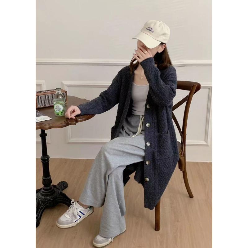 Long sweater jacket women's autumn new twist sweater cardigan long lazy thick knitted cardigan jacket