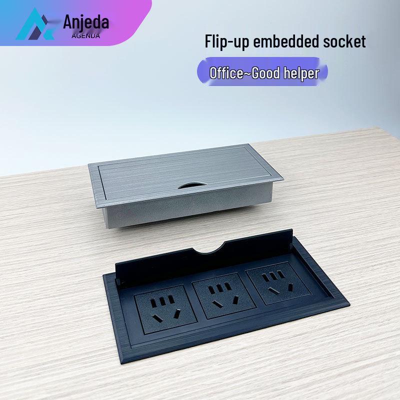 Flip-Top Conference Desk: Embedded Multi-Function Socket with Hidden Wire Board and Power Strip.