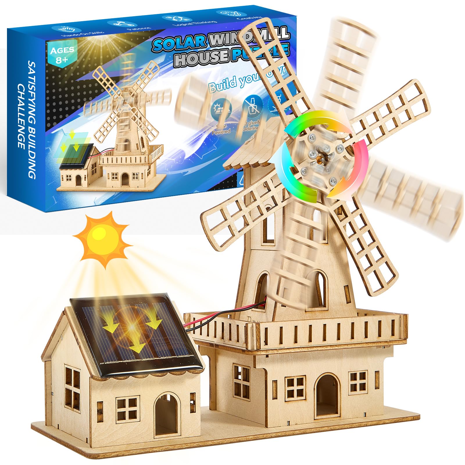 

Solar Power 3D Wooden DIY Solar Windmill House Assembly Educational Science Craft for Kids Ages Creative Handmade Model Making Science Experiment Kit
