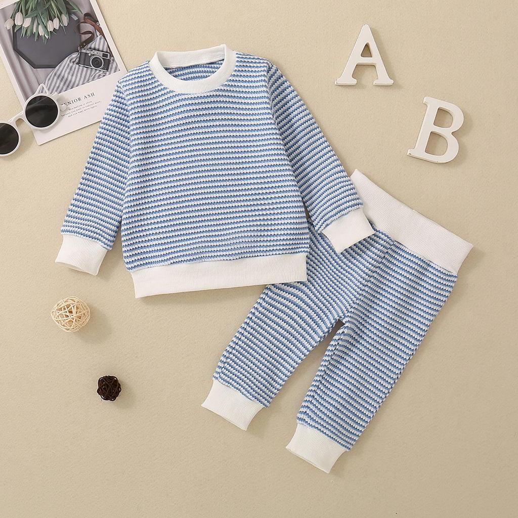 Set T-shirt a maniche lunghe a righe multicolore unisex e pantaloni per neonato/bambino YT2407
