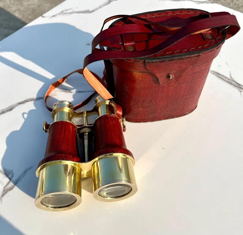 

Antique Brass Binoculars: 10x Engraved Spyglass, Nautical Decor золотий