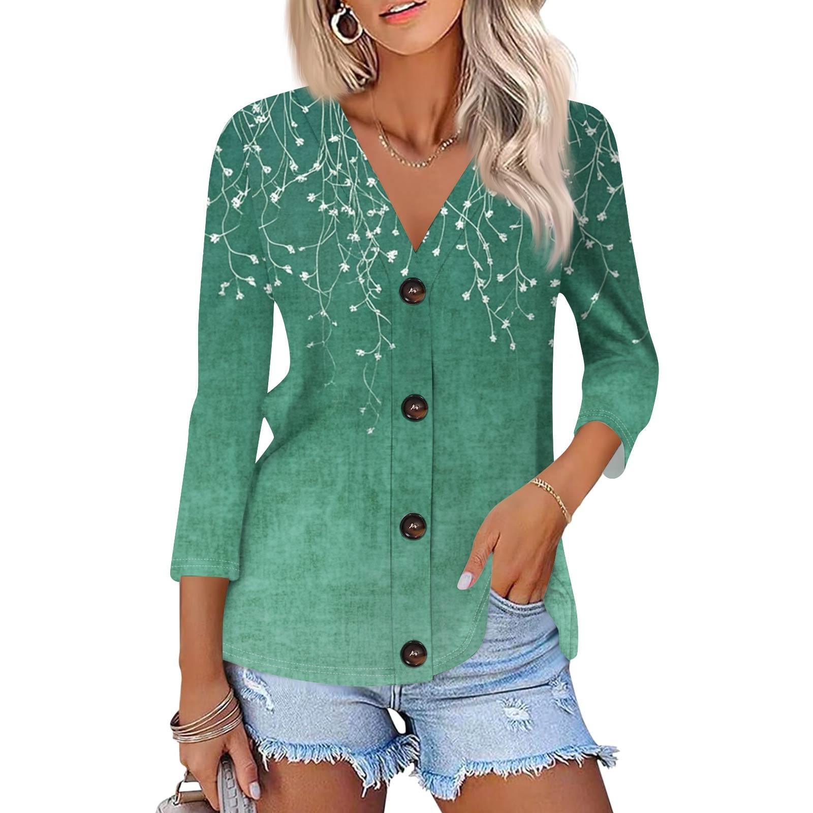 

Женская модная повседневная рубашка на пуговицах с принтом, кардиган с рукавом три четверти XL зелёный
