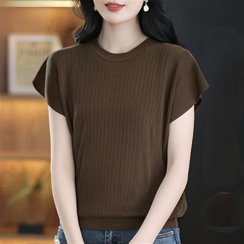 Plus Size Women s Loose Knit Round Neck Short Sleeve T-shirt One Size
